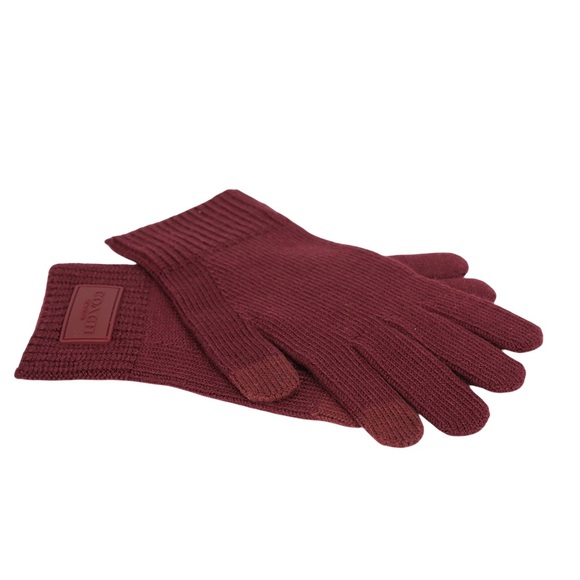 Coach Burgundy Knit Gloves - Picture 2 of 10